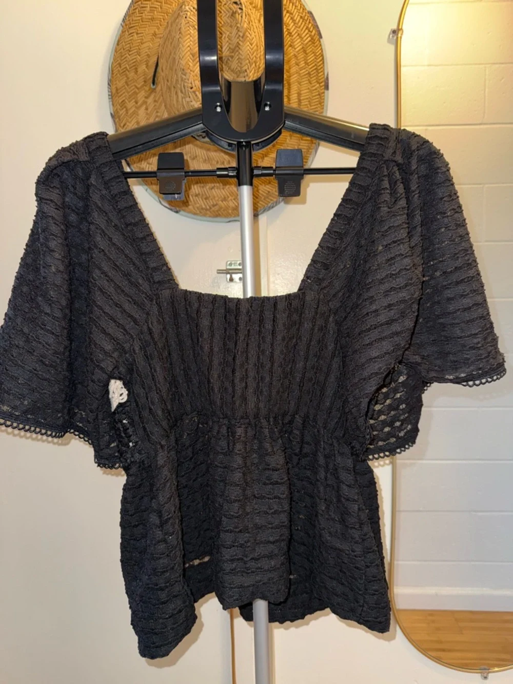 Anthropologie Black Blouse with Cream Crochet Panel - Picture 8 of 8